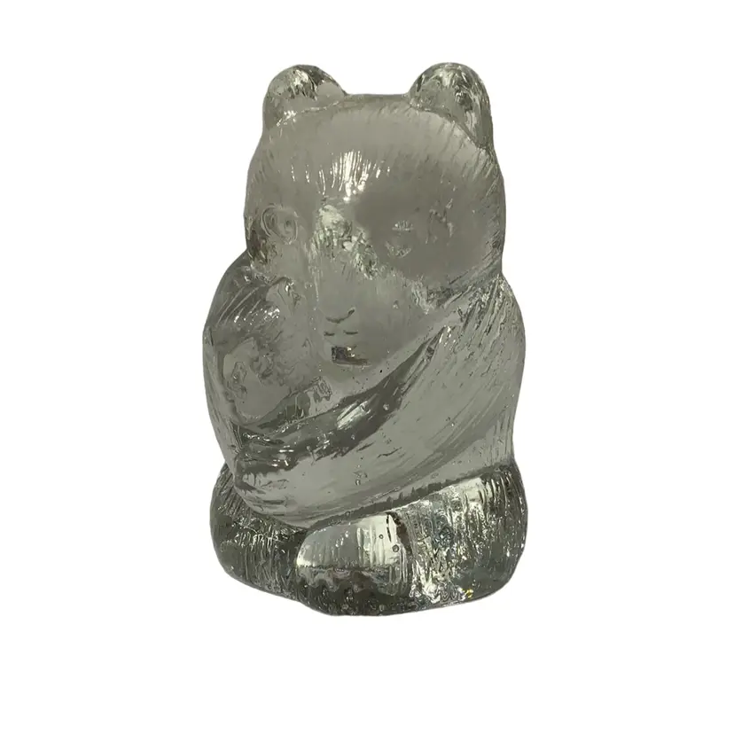 Clear Art Glass Bear Mom And Baby Paperweight Vintage