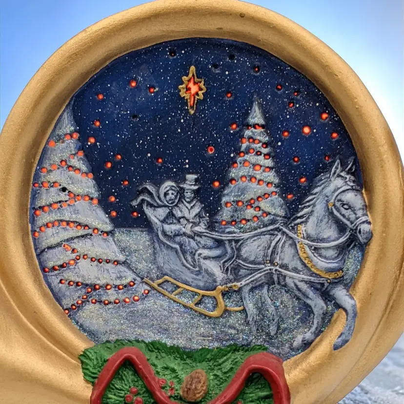 Christmas Light Up Display Horse Drawn Sleigh Gold French Horn Star of Bethlehem