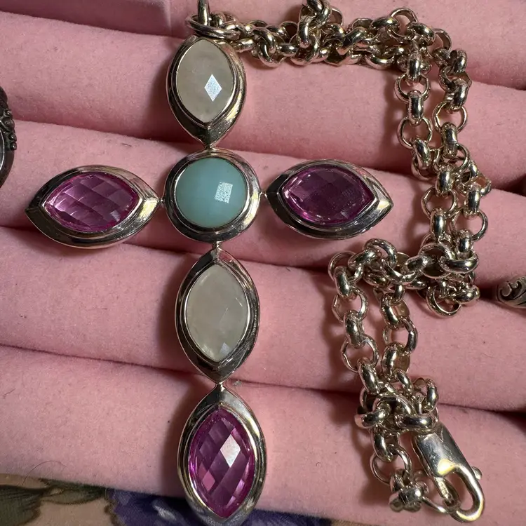 ‘Elle’ Sterling Cross (2.5”) With Rubies 18” Chain