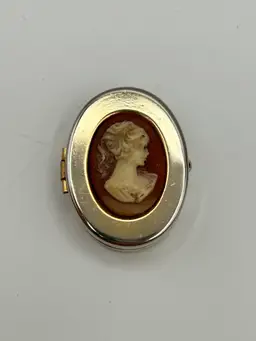 Vintage Blue Cameo Lady Small Trinket Jewelry Pill Box Gold Tone MCM Modern