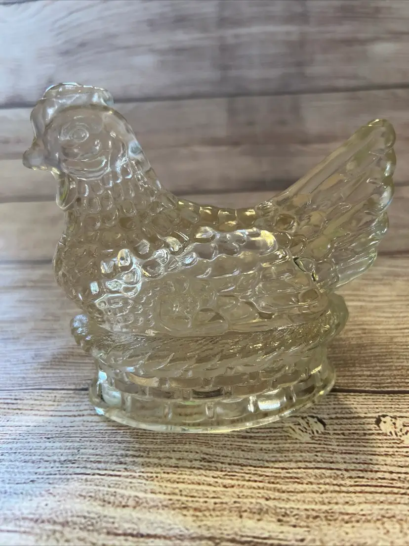 VTG Jeanette J.H. Millstein Chicken on Nest Easter Glass Candy Container 5x4.5β