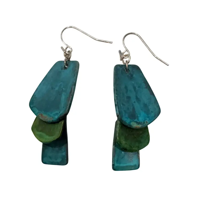 Robert Lee Morris RLM SOHO SilverTone Layered Blue and Green Patina Dangle Earrings