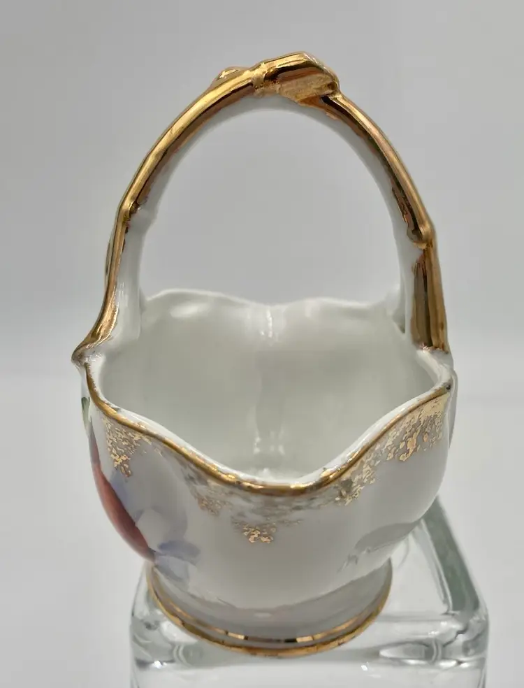 Vintage Ucagco (Japan) Hand-Painted Porcelain Basket with Fruit/Gold Gilt