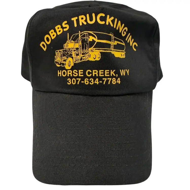 Vintage 1990’s Dobbs Trucking Inc Wyoming Black & Gold Snapback by Nissun Cap