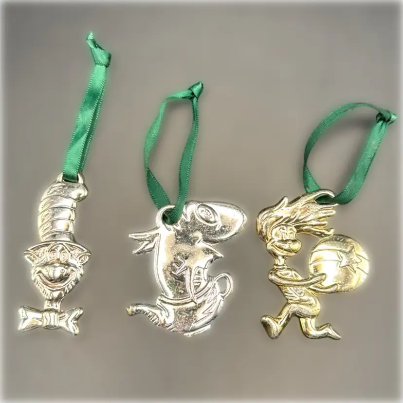 Vintage Dr. Seuss Silver-Plated Christmas Ornaments Set Of 3