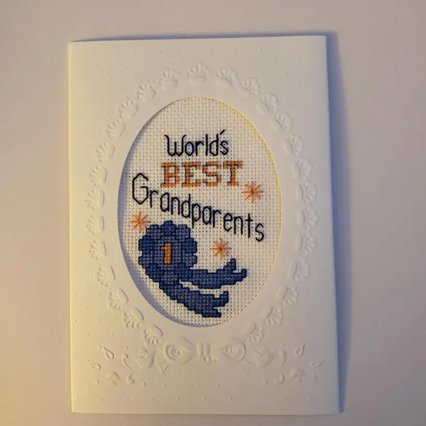 New Cross-stitched World's Best Grandparents Greeting Card