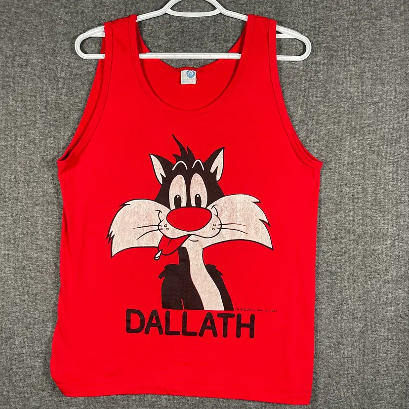 Vintage Artex Shirt Mens Large Red Sylvester Looney Tunes Dallath Tank USA 1983