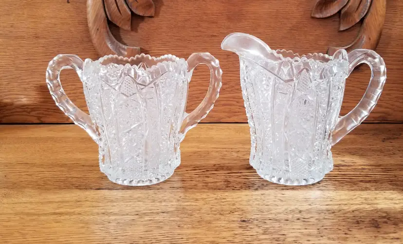 Antique Imperial Glass Bel-Air Creamer & Sugar Set c1910 EAPG