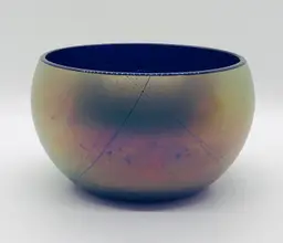 Stunning Steven Maslach Iridescent & Cobalt Blue Bowl Signed 1986  7”x4”