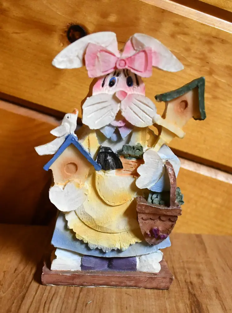 Vintage Cornerstone Creations Wooden Easter/Springtime Lady Rabbit Doing Gardening Figurine