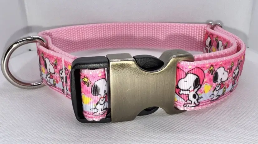 Dog Collar Peanuts Snoopy Valentine’s Large Handmade Heavy Duty  W/Buckle NEW