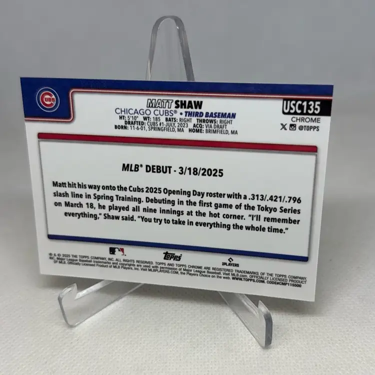 2025 Topps Chrome Update #USC135 Matt Shaw X-Fractor Rookie Card Chicago Cubs