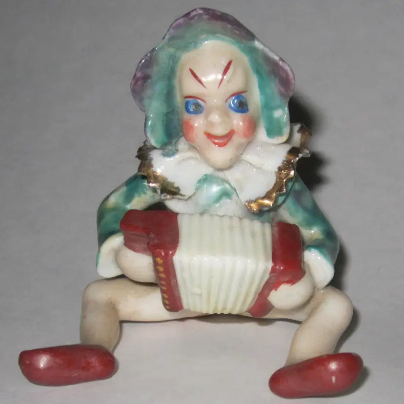 Vintage Jester Porcelain Figurine, Occupied Japan, Playing Accordion