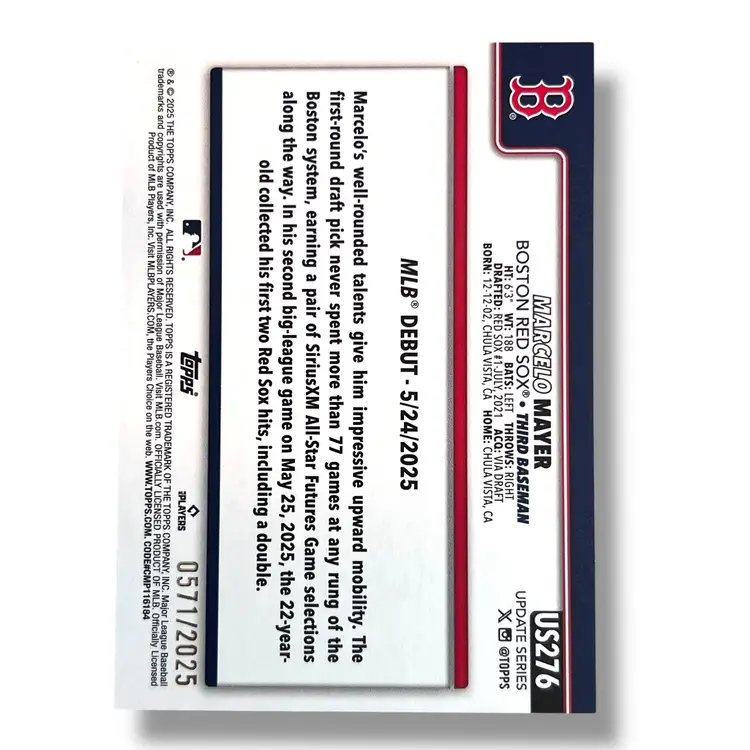 Marcelo Mayer RC 2025 Topps Update Series - Rookie Debut Gold 57/2025 (RC)