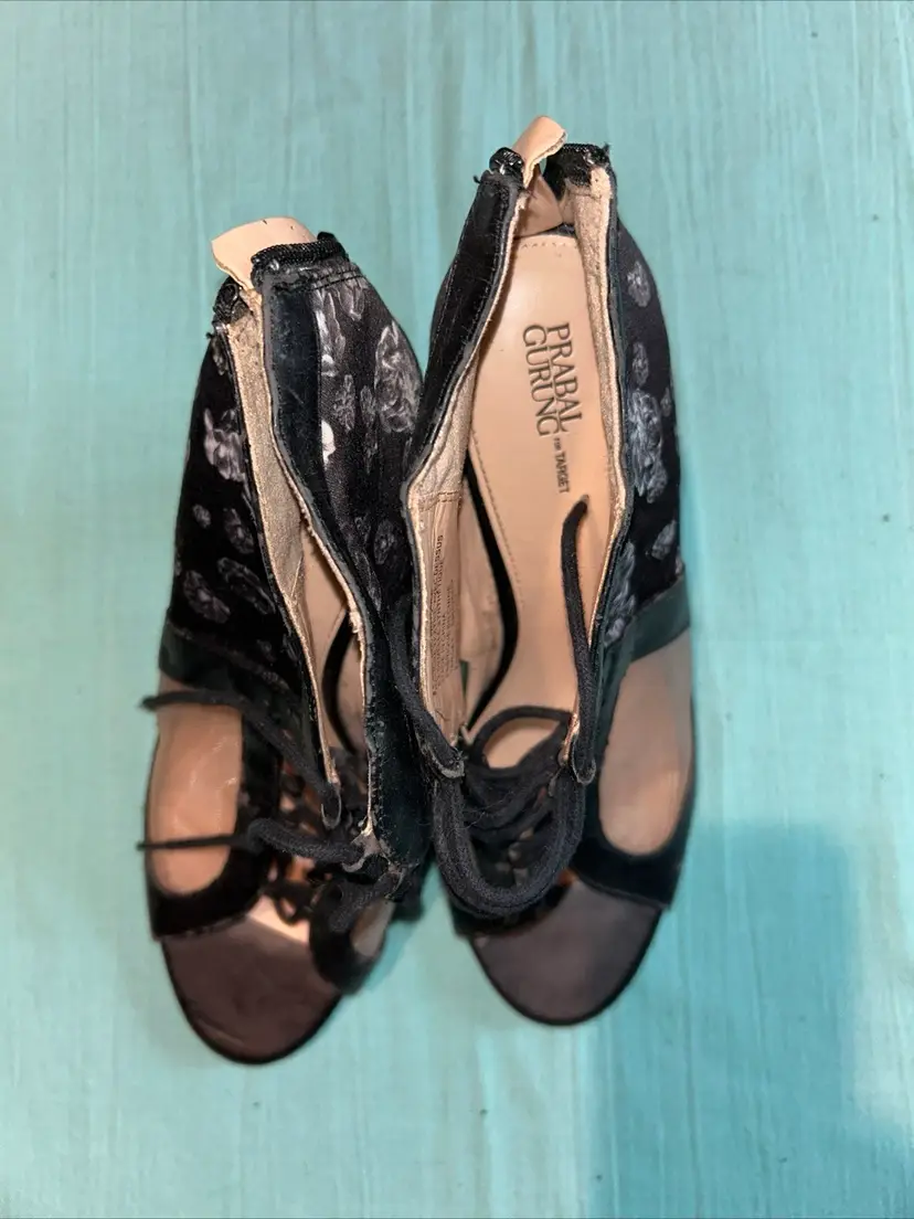 Prabal Gurung For Target - Floral Shooties Black Lace Up Heels Size 9
