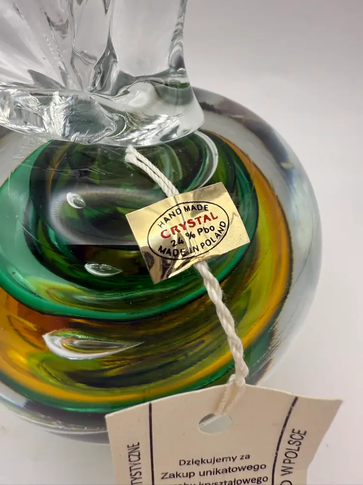 Marian Pyrcak Blown Crystal Apple Paperweight Signed Poland