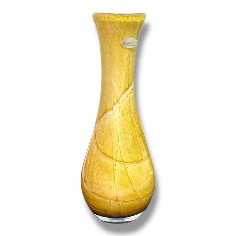 VTG Fenton Cased Glass Vase Yellow Hand Blown Original Sticker Signed Golden 10”