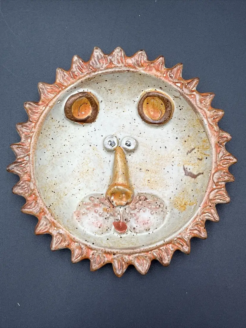 Hand Painted Terra Cotta Zodiac Leo Lion Wall Hanging Round Trinket Dish Italy