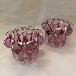 Vintage Reims France Candle Holders Pink/Purple, Taper Candle, Circa 1960's MCM
