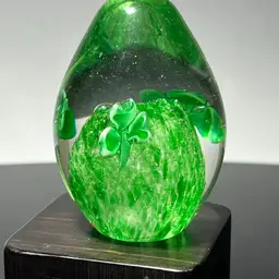 Green Shamrock Glass Egg Paperweight