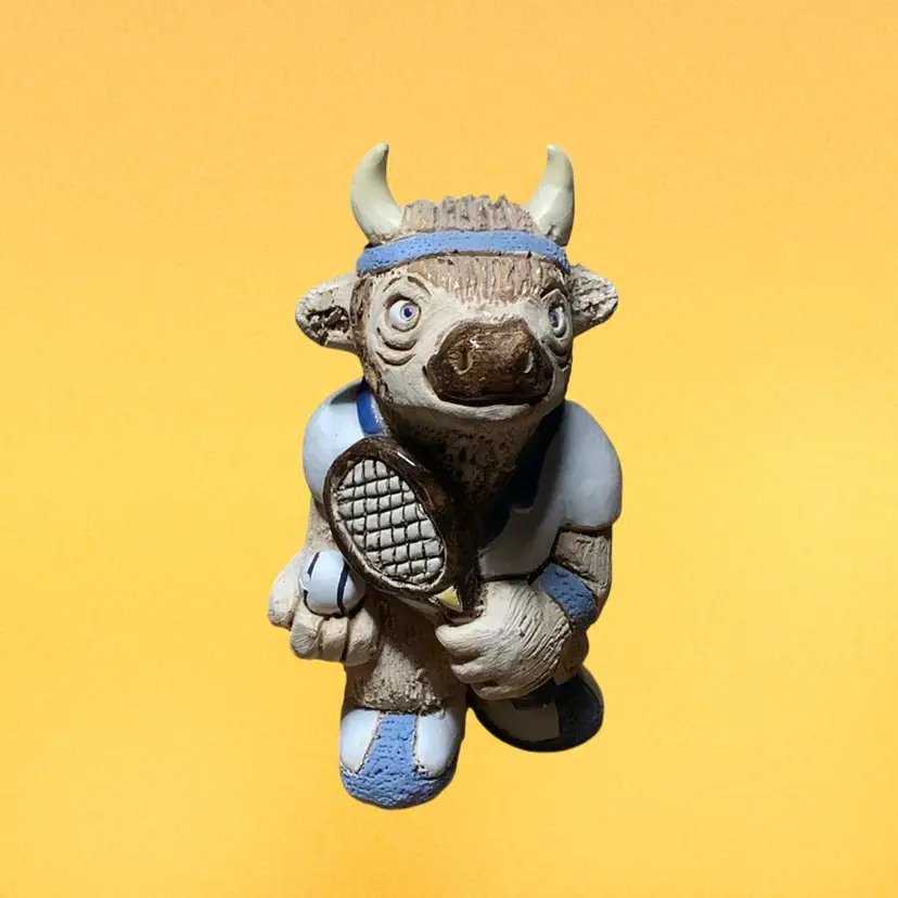 03a. Vintage Artesania Rinconada Bull Playing Tennis  Figurine 3 1/2" Tall