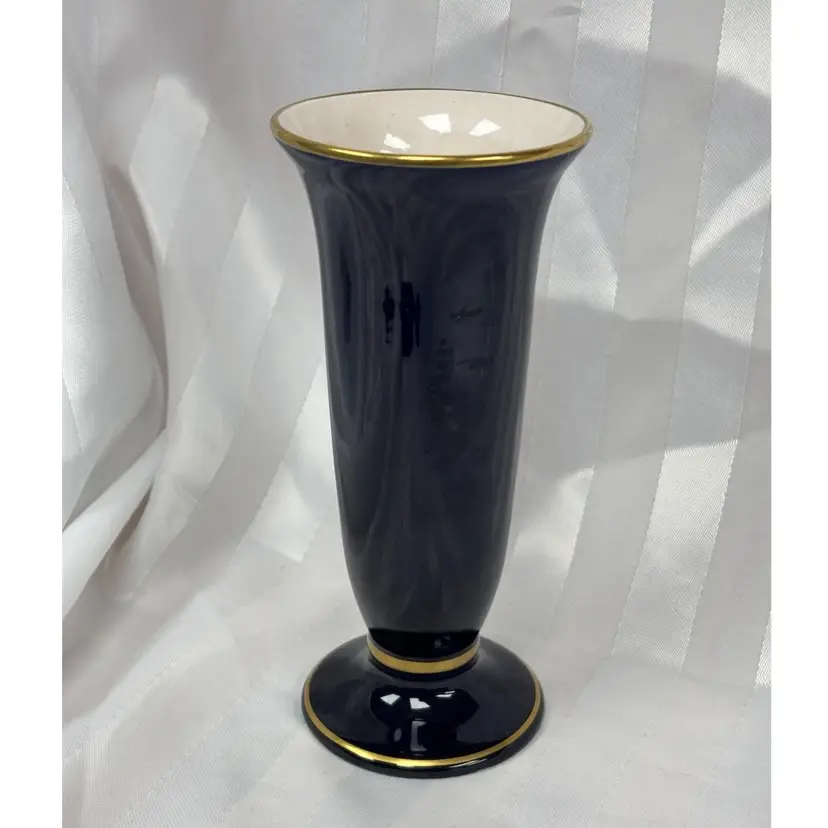 Vintage Übelacker Keramik 10" Cobalt Blue 18kt Porcelain Vase W. Germany 6”