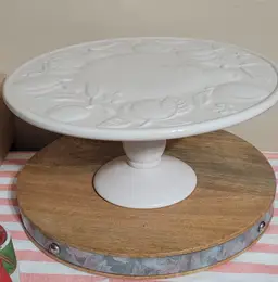 Heavy Off White Cake Stand Embossed Fruit Pattern