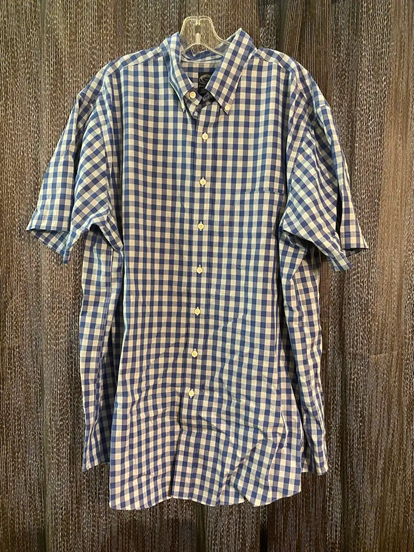 Brooks Brothers Men's Size 1XLT Blue Checkered Short Sleeve Button-Up Shirt