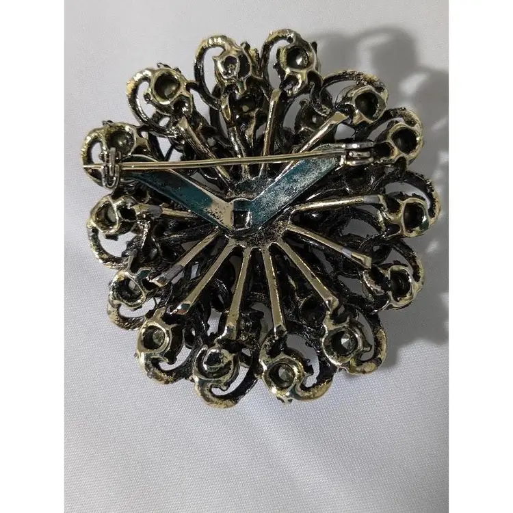 Vintage Aurora Borealis Rhinestone Gold Tone Brooch - Layered Design - No Markings