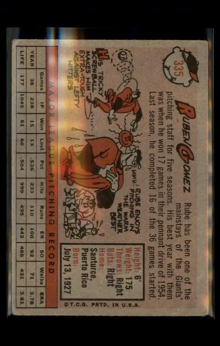 1958 Topps #335 Ruben Gomez - (pk4) - San Francisco Giants