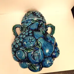 Inarco Mood Indigo Blue fruit wall hanging. Ceramic. 1960's. 1 small chip. Shown in pics. 7w x 10 long. 3 in thick.