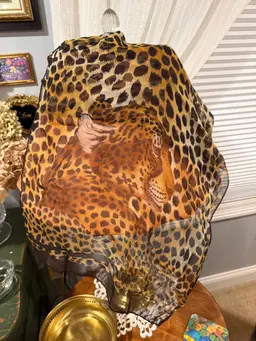 Vintage 100% Silk Scarf Made in Italy For Saks Fifth Avenue Leopard print ~64”x18”