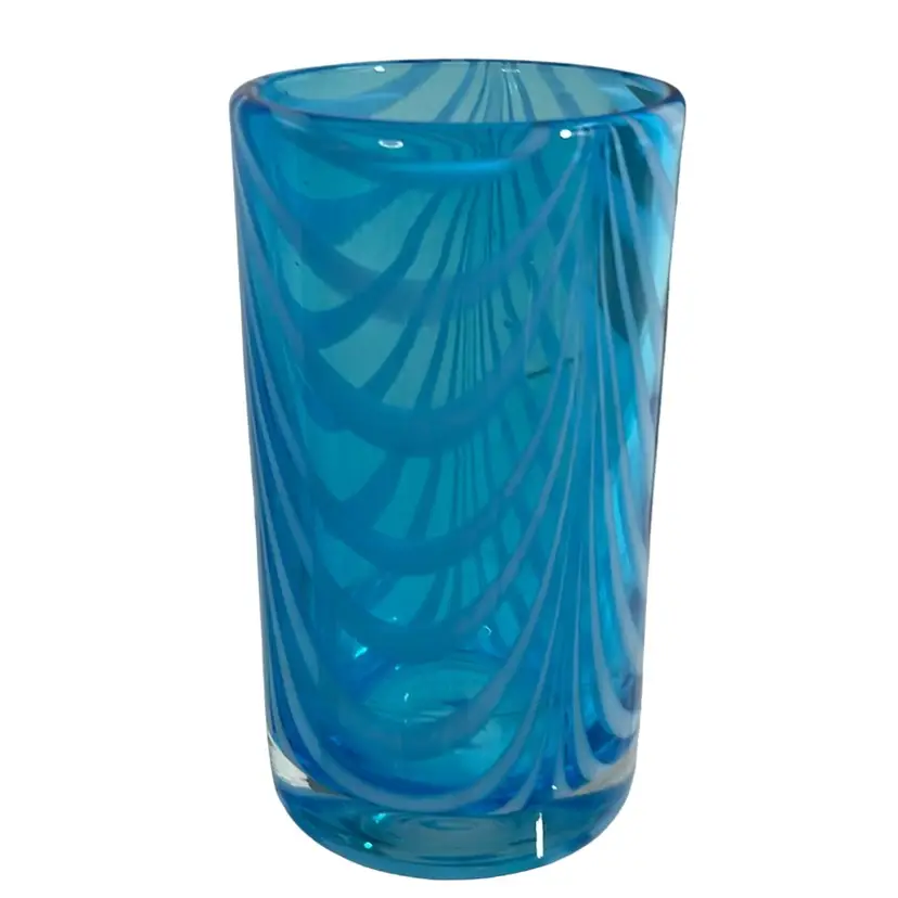 Hand Blown Blue Swirl Glass Or Vase