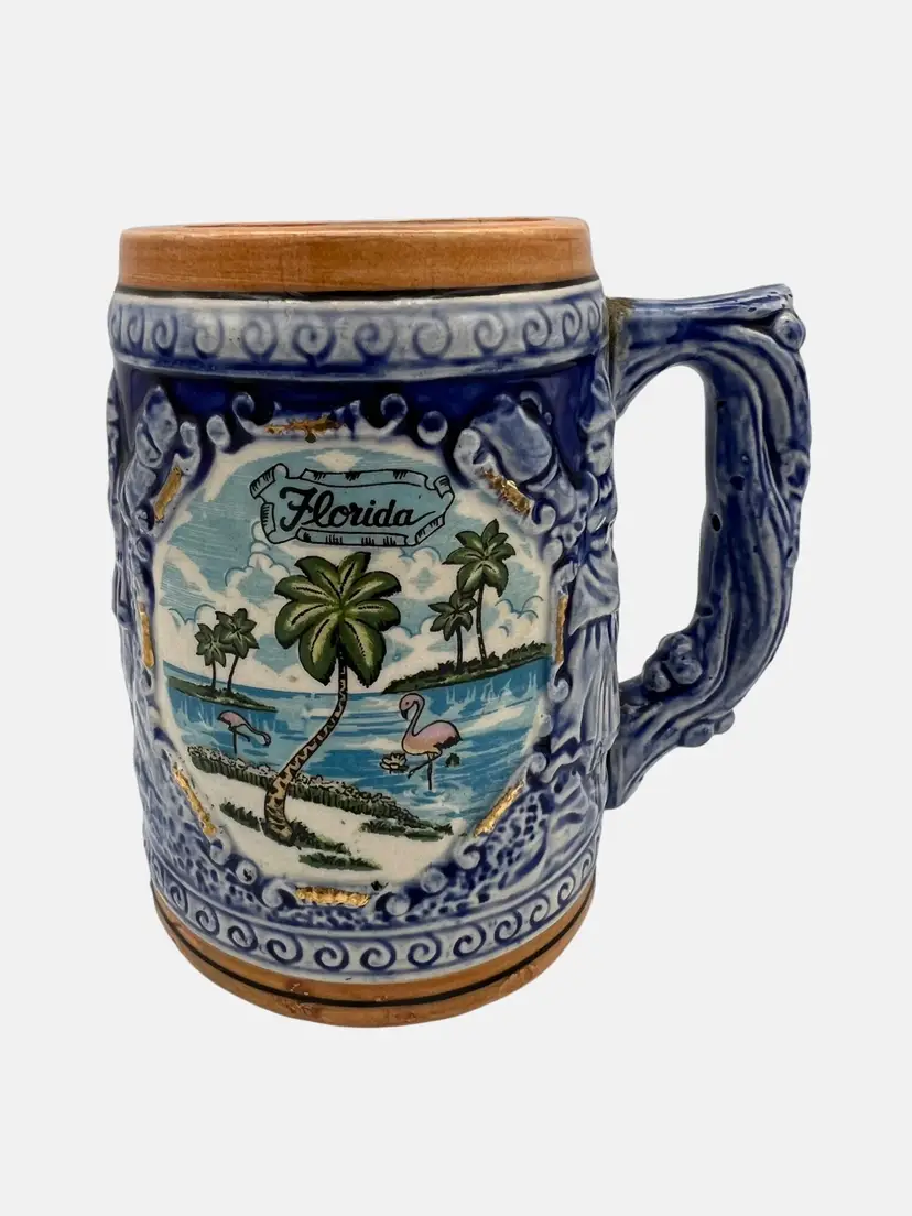 Vintage Florida Souvenir Ceramic Beer Stein 4.75" Tall Japan German Design