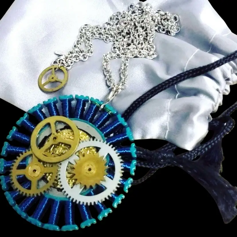 Circuit Board Necklace. Reversible. Upcycled Necklace from Electronics,  Clock Gears, Brass Coin- Chain & Bag included. Handmade. Recycled.