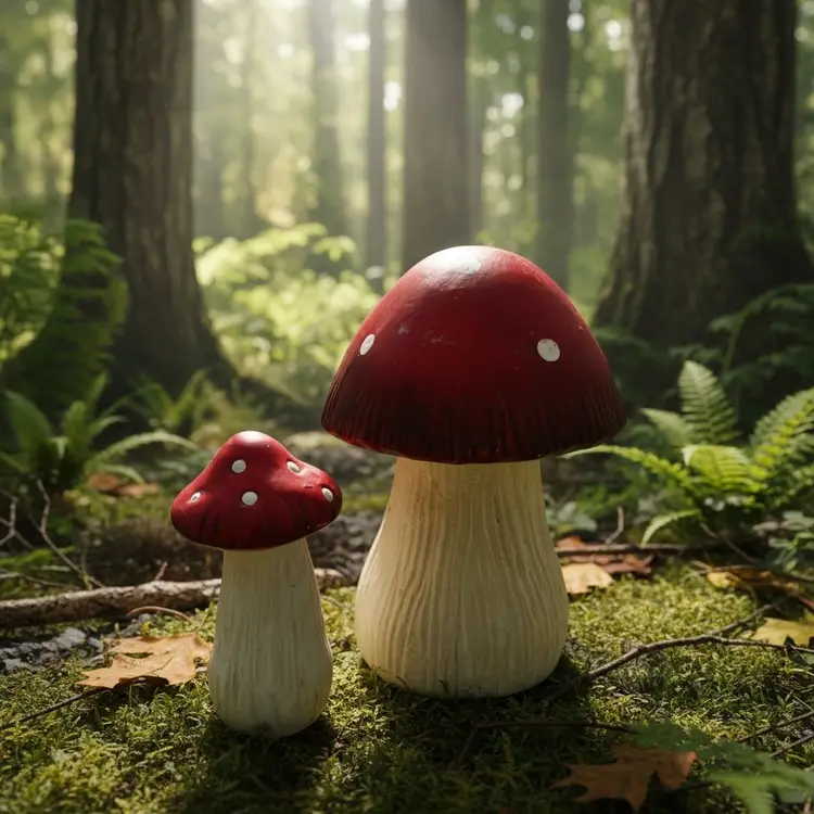 Groovy Retro Ceramic Red and White Mushroom Decorations Garden Art Set Of 2