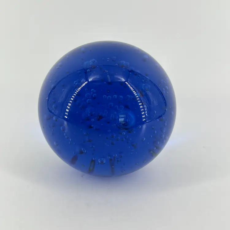 Cobalt Blue Art Glass Large Paperweight Bubbles