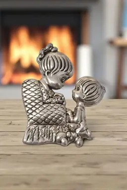 Vintage Best Brand Mama and Boy Silver Tone Brooch Pendant