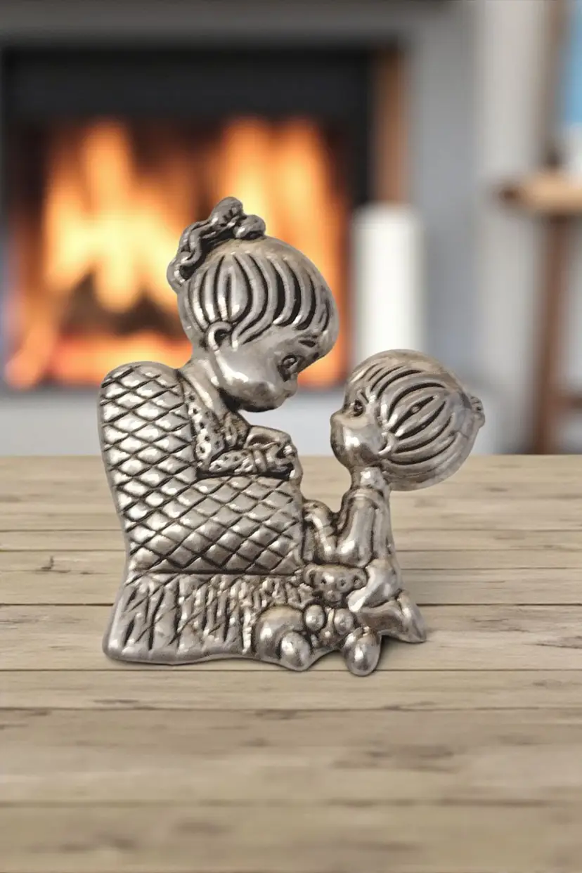 Vintage Best Brand Mama and Boy Silver Tone Brooch Pendant