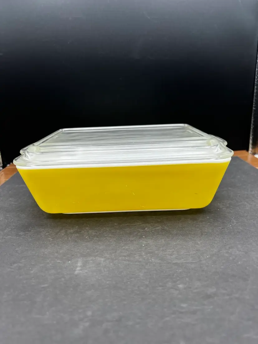 #962B Vintage 1950's Primary Yellow Pyrex #0503 Refrigerator/Casserole Dish and #503-C Clear Lid