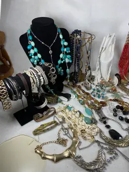 Over 60 Pieces Of Jewelry Lots Of Necklaces And Leather Bracelets