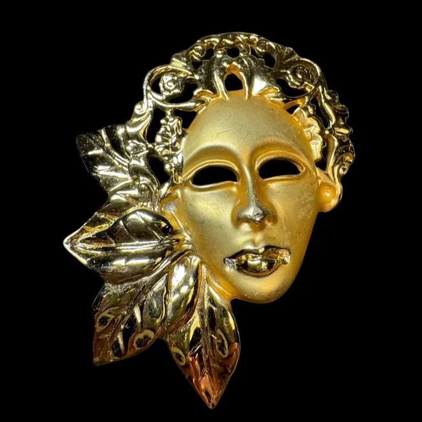 Venetian Mask Lady Vintage Brooch Pin Beauty Mark Masquerade Art Deco 2”