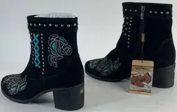 NEW Trinity Ranch Black Suede Turquoise Leather Silver Studded Women's Boots Size 10