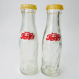 Vintage Drink Pepsi Cola Glass Mini Bottle Salt And Pepper Shakers