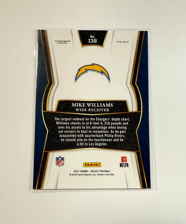 Mike Williams 2017 Panini Select Football Premier Level Silver Prizm #138 RC Chargers