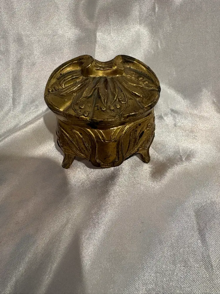 Antique Casket Footed Trinket box Satin inside with stain