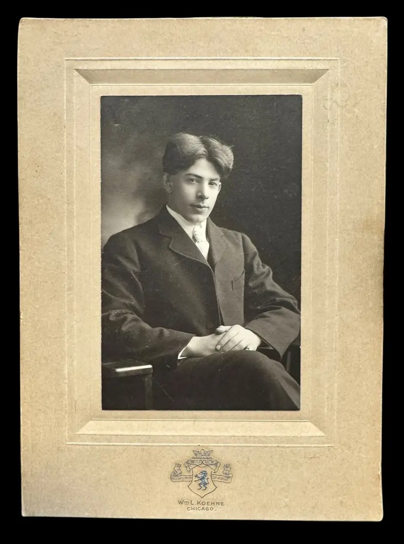 Antique Cabinet Card Young Man Bush Temple of Music Chicago William L Koehne