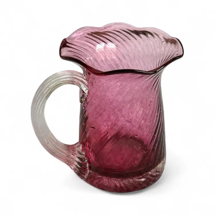 Pilgrim Cranberry Glass Pitcher With Ruffled Rim