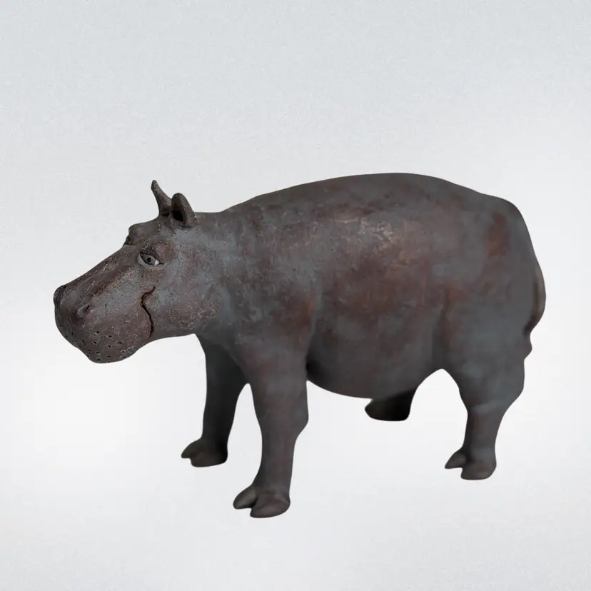 Hippopotamus Figurine Metal Painted Gray With Earthy Tones Heavy
6-3/4” L x 4-1/2” W x 2-1/4” T