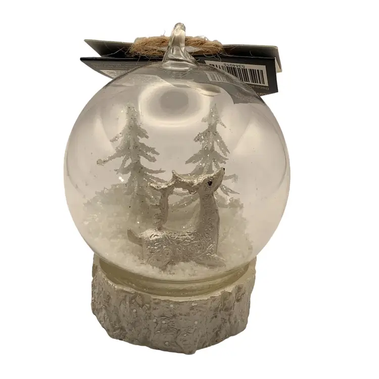 Robert Stanley 2018 Glass Globe Light Up White Reindeer Ornament Decor Winter Christmas 5344015
